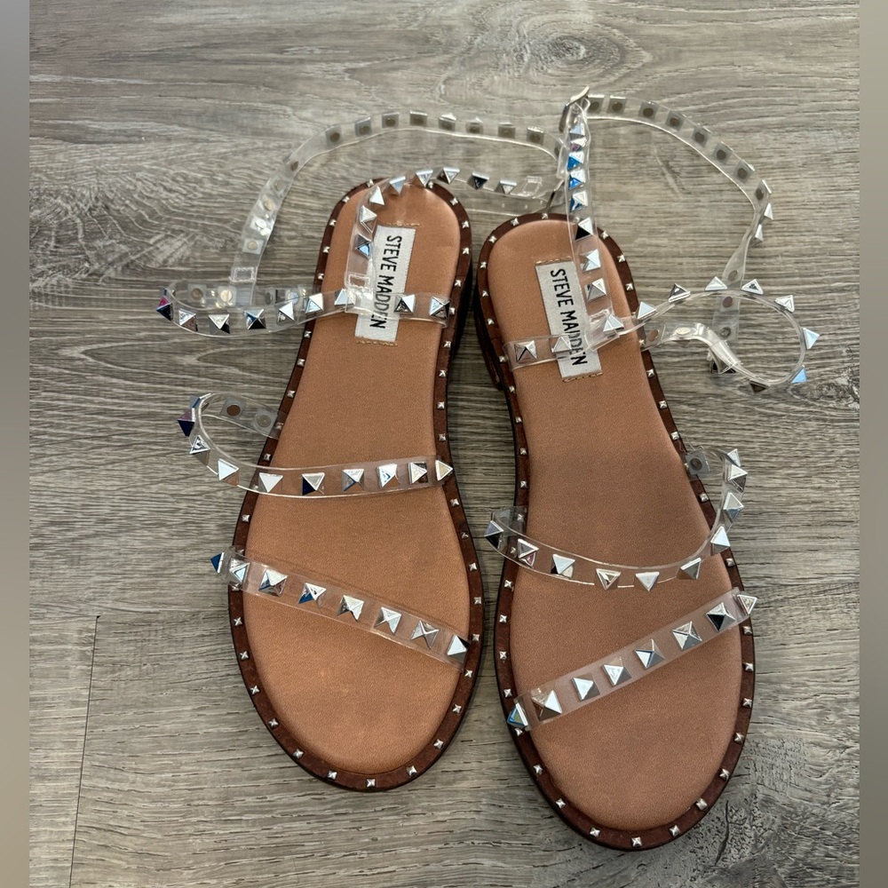 Womens Steve Madden travel clear studded sandal